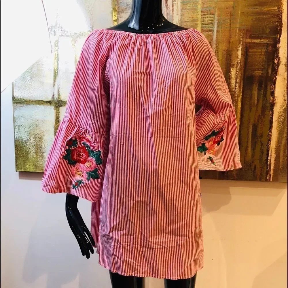 Velzera Stripe Floral 3/4 Sleeve Blouse Plus